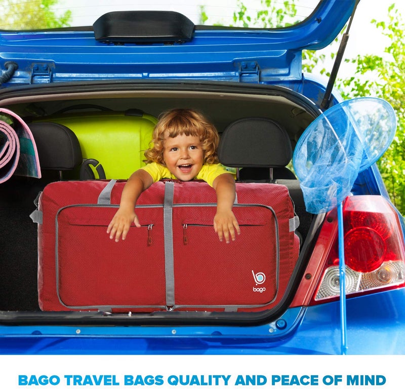 Bago Large Foldable Duffel Bags for Traveling Women & Men - 100L Packable Duffle Bag for Travel with Shoe Compartment - Water Repellant, Heavy Duty, Lightweight Folding & Collapsible (Red) - Image 5